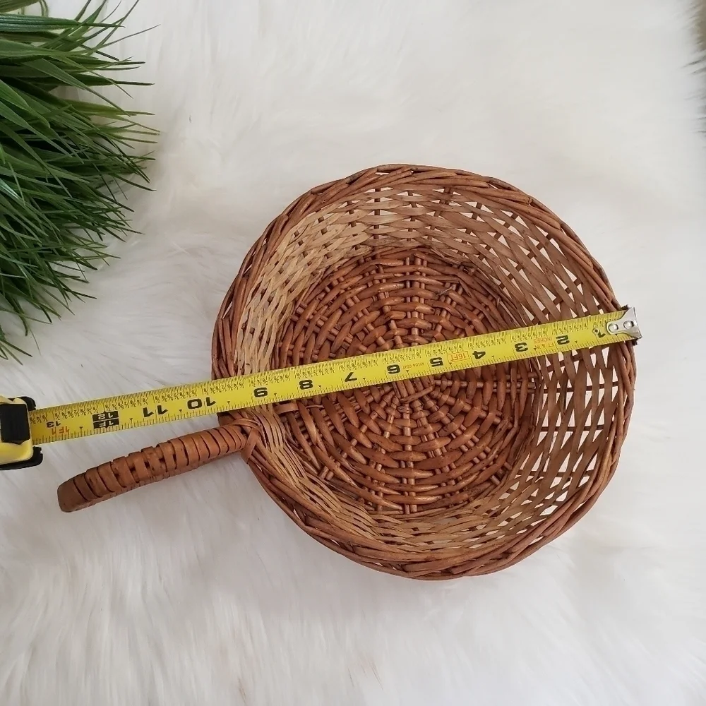 Rattan wicker basket side handle boho wall art